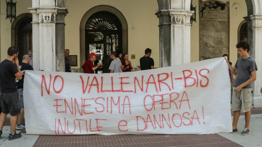 GIORNALISTA: Scattolin.AGENZIA FOTO: Candussi.LUOGO: Mestre.DESCRIZIONE: Protesta contro la Vallenari Bis presso il comune di Mestre