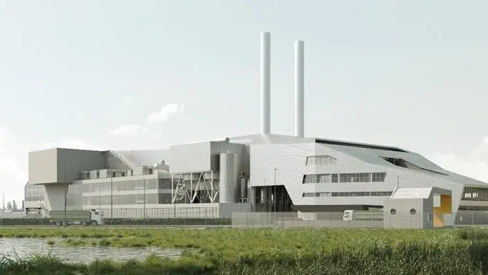 Un’immagine di come sarà il nuovo impianto di Eni Rewind per bruciare a Porto Marghera i fanghi provenienti dalla depurazione delle acque reflue civili