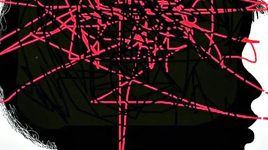 Anxious young girl with squiggly red line inside of head