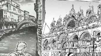 Alcune tavole dei più famosi manga giapponesi che descrivono Venezia dentro le loro storie