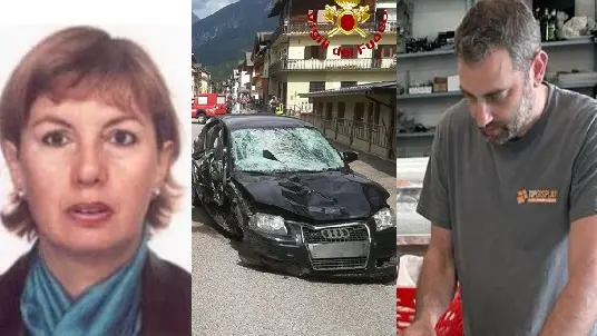 Da sinistra la nonna Mariagrazia Zuin, l'auto guidata da Angelika Hutter e il papà del piccolo Mattia, Marco Antoniello