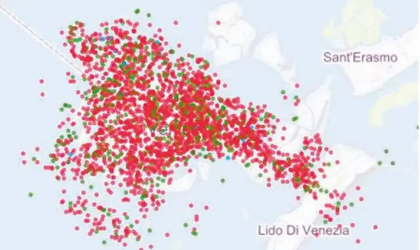 La "nuvola" di tutti gli appartamenti, bed & breakfast e affittacamere offerti ai turisti su Airbnb