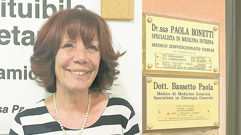 Paola Bassetto, 68 anni, medico di medicina generale a Chirignago. A destra, l’ingresso del suo studio (foto Pòrcile)