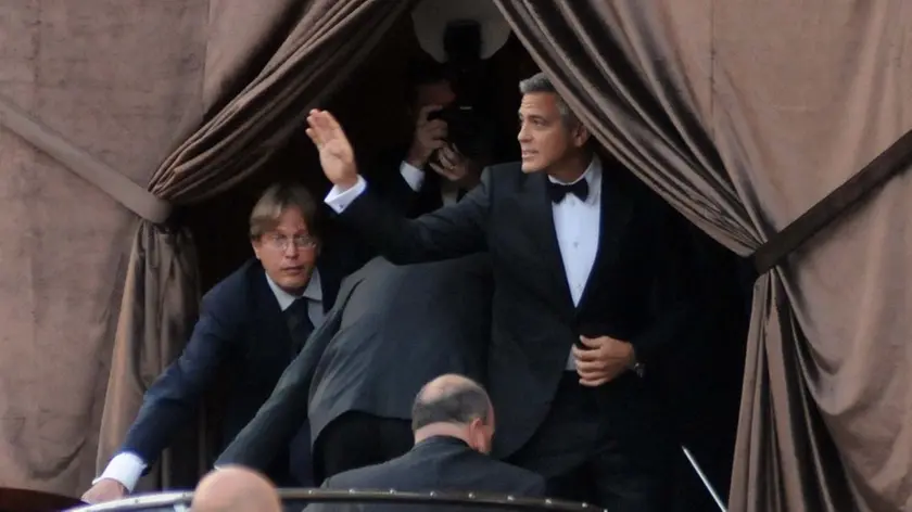 Interpress/Mazzega Morsego Venezia, 27.09.2014.- George Clooney in motoscafo all'Hotel Aman