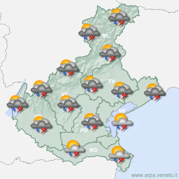 Il bollettino meteo dell'Arpav per il pomeriggio-sera di sabato 11 giugno