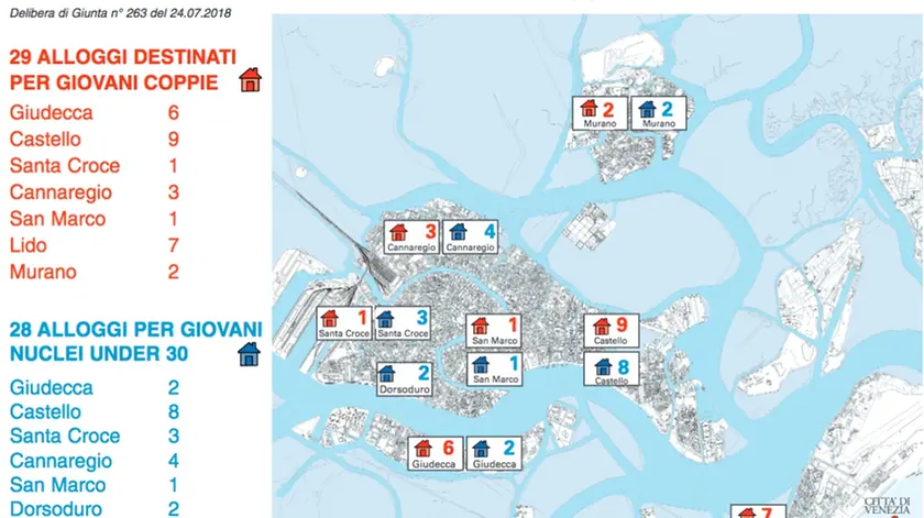 La mappa con la distribuzione degli alloggi interessati dai due bandi