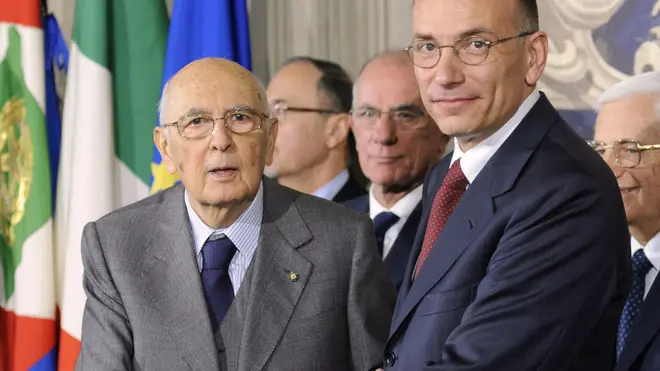 27/04/2013 Roma, Quirinale, il presidente del consiglio designato scioglie la riserva. Nella foto Giorgio Napolitano Enrico Letta