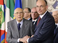 27/04/2013 Roma, Quirinale, il presidente del consiglio designato scioglie la riserva. Nella foto Giorgio Napolitano Enrico Letta