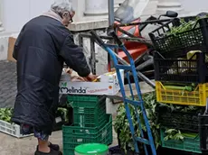 Una donna anziana cerca del cibo tra gli scarti di un mercato, Roma, 20 febbraio 2014. ANSA/ALESSANDRO DI MEO