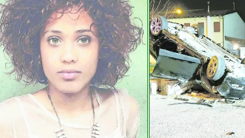 Un bel primo piano tratto dal profilo Facebook di Juliana Cerqueira Lima, morta domenica sera a 24 anni, a lato la Ford Mondeo guidata dal fidanzato rimasto ferito