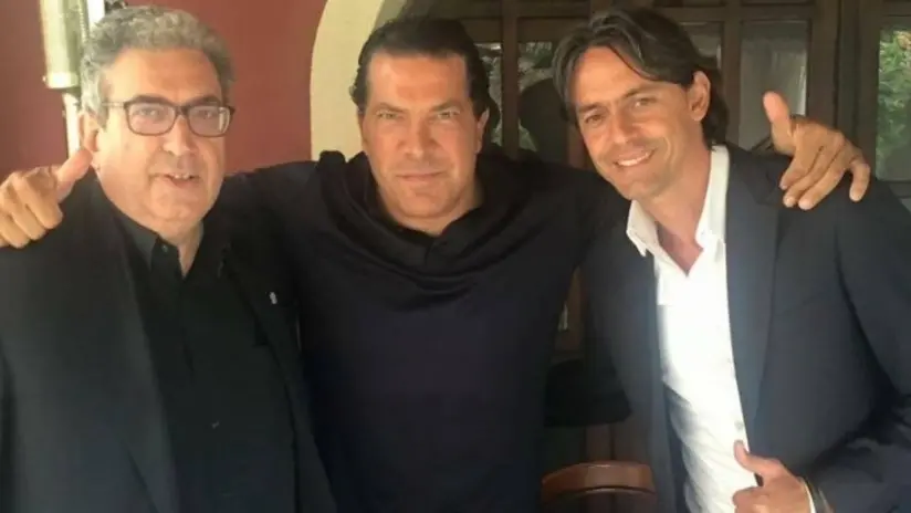 Pippo Inzaghi nuovo allenatore del Venezia, con Giorgio Perinetti e il presidente Joe Jacopina