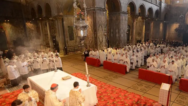 Interpress/M.Tagliapietra Venezia 29.03.2018.- Messa del Patriarca Francesco Moraglia con tutti i sacerdoti della Diocesi. Basilica di San Marco.