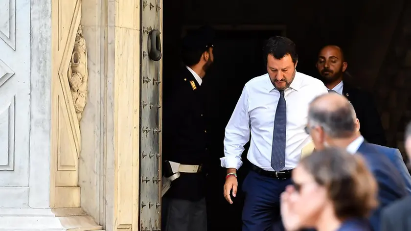 Italian Vice-Prime Minister and Minister of the Interior Matteo Salvini leaves the Prefecture of Genoa after a special Council of Ministers after the State funerals of victims of the Morandi highway bridges collapse in Genoa, Italy, 18 August 2018 ANSA/SIMONE ARVEDA