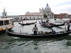 Interpress/Mazzega Furlani Venezia, 25.08.2014.- Collisione tra un vaporetto ACTV linea 1 ed una gondola con turisti a bordo.- La gondola di stazio "Dogana" usciva di poppa e si girava verso il Canal Grande mentre il vaporetto che arrivava dalla "Salute" era in manovra d'attracco al pontile San Marco Vallaresso.- Nella foto a poppa della gondola danneggiata il gondoliere Guglielmo