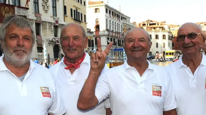 Interpress/Mazzega Vitucci Venezia, 01.09.2013.- Regata Storica 2013.- nella foto Crea, Ciaci e Bepi e Palmiro Fongher