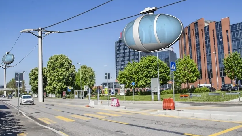 Il rendering di una possibile funivia urbana a Padova