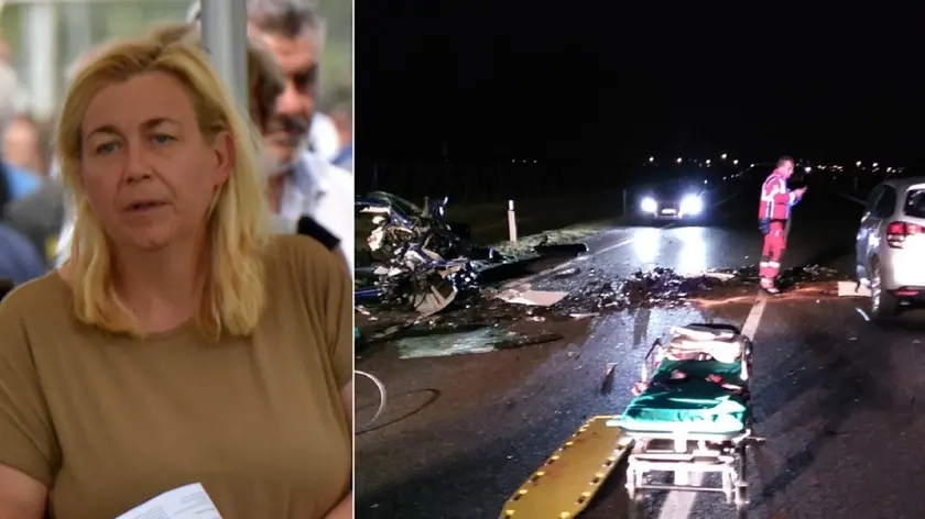 Romina Laugeni, mamma di Riccardo, che aveva 22 anni quando è morto a Jesolo. A destra i soccorsi a San Donà