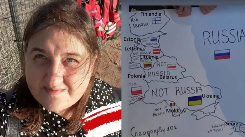 La cartina della prof Renata Soukand (a sinistra), che spiega in maniera elementare chi è russo e chi no