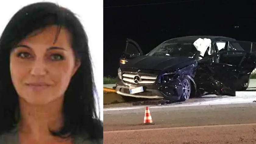 Federica Soncin in Giacomini e la Mercedes sul luogo dell'incidente