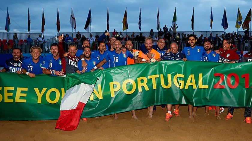 JESOLO, ITALY- SEPTEMBER 12: FIFA Beach Soccer Qualifier Europe World Cup 2015 at Spiaggia del Faro on September 12, 2015 in Jesolo, Italy. (Photo by Manuel Queimadelos)