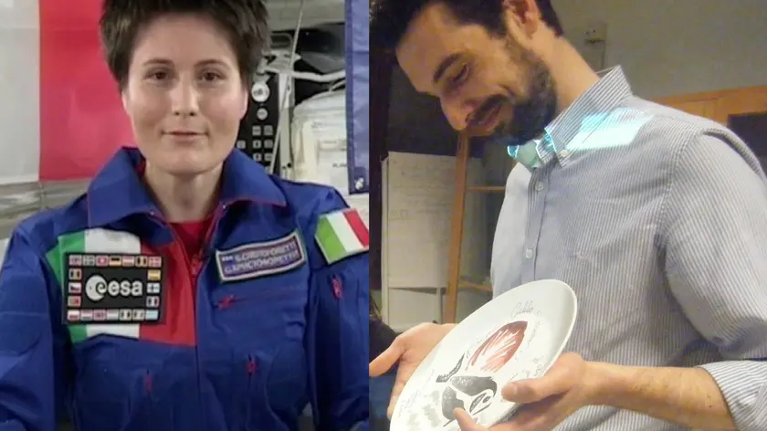 La cosmonauta Samantha Cristoforetti e l'astrochef Stefano Polato