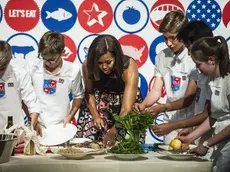 17/06/2015 Milano, la first lady Michelle Obama durante una dimostrazione di cucina al James Beard American Restaurant