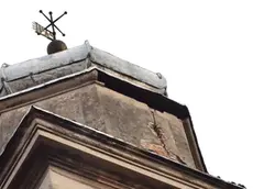 Interpress/Gf.Tagliapietra. 29.05.2016. Fulmine si scarica sul campanile di San Giovanni Evangelista abbattendo un cornicione in pietra D'Istria.