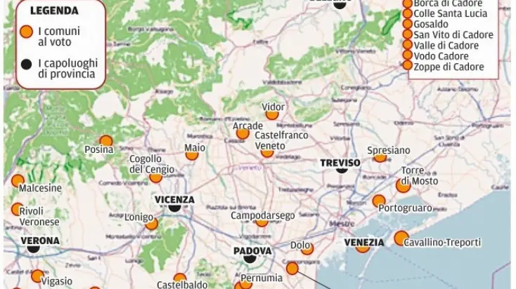 La mappa dei comuni veneti al voto