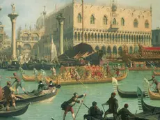 ca. 1750 --- Venice: The Return of the Bucintoro to the Molo on Ascension Day by Canaletto --- Image by © Alexander Burkatovski/CORBIS