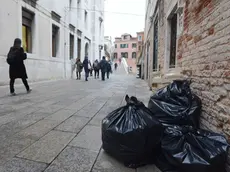 Interpress/M.Tagliapietra venezia 28.11.2016.- Raccolta differenziata Dorsoduro, Campo San Barnaba. Verifica Veritas. Immondizie abbandonate.