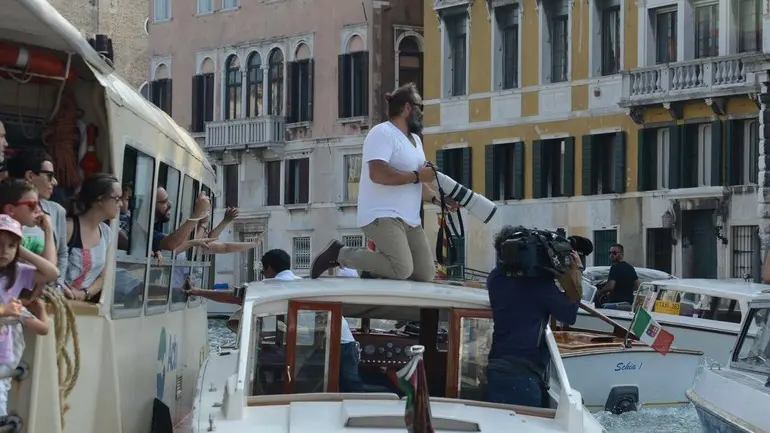 INTERPRESS/TAGLIAPIETRA. 28.09.2014.- COLLISIONE TRA VAPORETTO E TAXI AL PASSAGGIO DI CLOONEY IN CANAL GRANDE