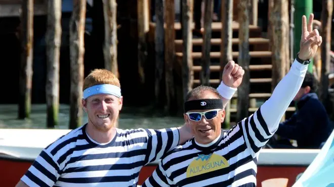 nterpress Vitucci Venezia, 25.04.2012.-Regata dei Traghetti.- Nella foto i vincitori Rudy Vignotto e Joska Collavini-.