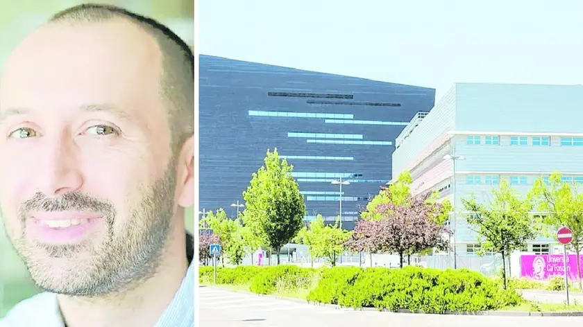 Alessandro Angelini e la sede di Ca’ Foscari, in via Torino, dove ha sede il dipartimento di Scienze molecolari