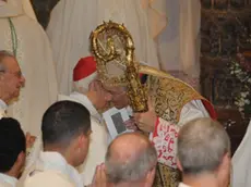 Interpress Caiaffa Venezia, 25.03.2012.- Il Patriarca Francesco Moraglia in Basilica di San Marco.- Nella foto mentre saluta il Patriarca Emerito Marco Ce