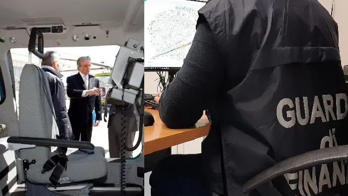 Una delle poche immagini di Vittorio Guidotti e analisti della guardia di finanza al lavoro