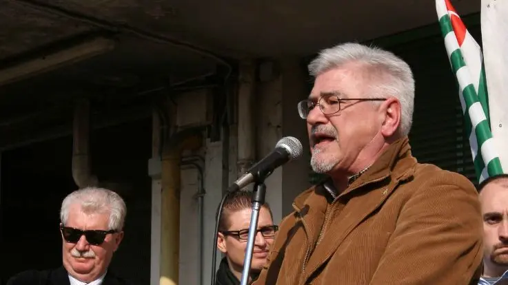 Bruno Filippini durante un comizio a Porto Marghera