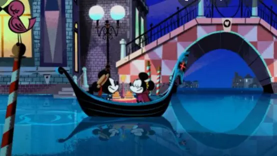 Topolino e Minnie in una scena di "The Phantom Gondolier", il cartone animato Disney dove lui le canta "O sole Minnie"