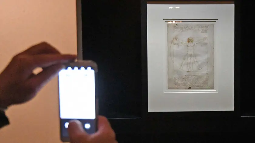 Interpress/M.Tagliapietra Venezia 16.04.2019.- Inaugurazione Mostra "Leonardo Da Vinci. L'Uomo modello del Mondo". Gallerie dell'Accademia. Uomo Vetruviano.