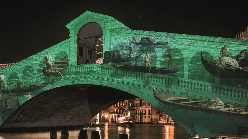 Romantic streets of Venice Italy. Rialto Bridge.