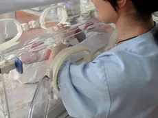 Una infermiera guarda un neonato in ospedale ANSA