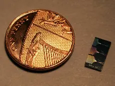 Il chip inventato da Peruzzo accanto a 1 penny