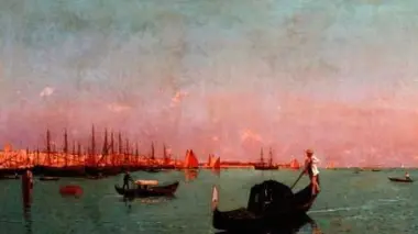 Un dipinto di Ciardi. Nel riquadro Carlo Benetton
