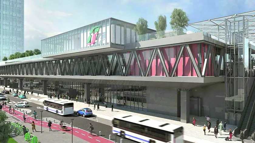 Un rendering del progetto della nuova stazione ferroviaria di Mestre: l’iter è congelato a causa della carenza di risorse