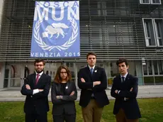 Interpress/M.Tagliapietra Venezia 26.02.2015.- Liceo Foscarini. Manifestazione Foscanum Venezia 2015. Da sx Pietro Haas, Francesca Da Ros, Lorenzo Rubbini, Lorenzo Marzo Magni.