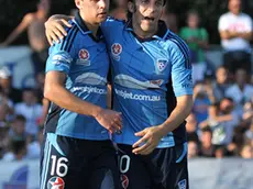 (CRUCCU) JESOLO 13/08/2013 MATTEO BOEM SYDNEY FC (MAGLIA AZZURRA) VS VICENZA L'ESULTANZA DOPO IL GOL