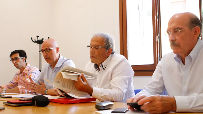 agenzia Candussi, giornalista Chiarin. Conferenza stampa sul tempa dell'impiego delle forze di polizia locale il giorno della festa del . nella foto da sinistra: Davide Scano, Nicola Pellicani, Ottavio Serena e Renzo Scarpa.