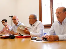 agenzia Candussi, giornalista Chiarin. Conferenza stampa sul tempa dell'impiego delle forze di polizia locale il giorno della festa del . nella foto da sinistra: Davide Scano, Nicola Pellicani, Ottavio Serena e Renzo Scarpa.