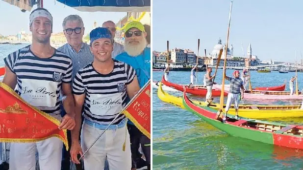 In foto, da sinistra, MatteoZaniol,Nicolò Trabuio, vincitori della regata del Redentore