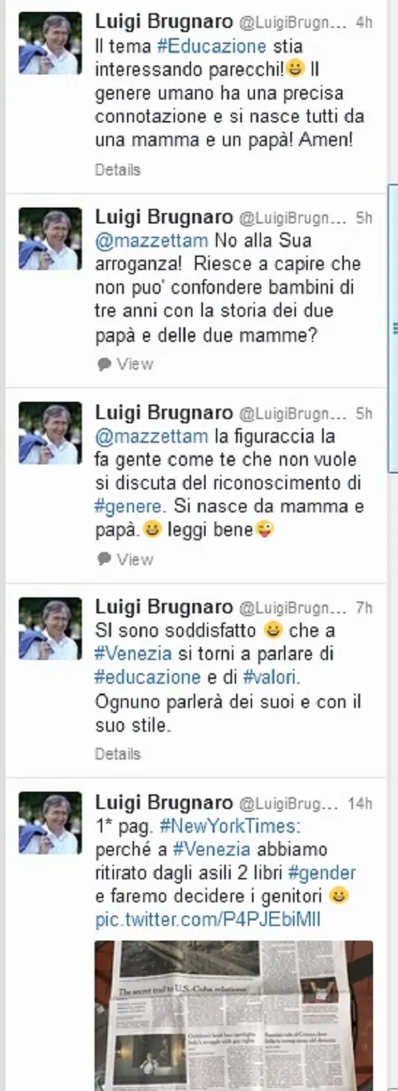 I tweet di risposta del sindaco Luigi Brugnaro