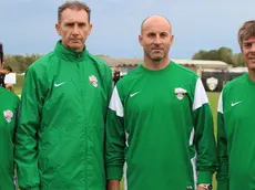 Primo allenamento del Venezia Calcio con l'allenatore Serena al campo del Taliercio - nella foto lo Staff con l'allenatore